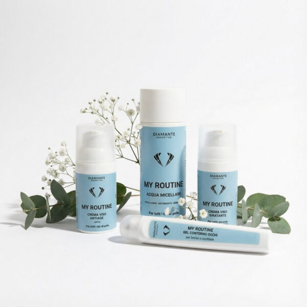 Trattamento completo di bellezza My Routine: Gel Contorno Occhi, Crema Viso e Acqua Micellare.